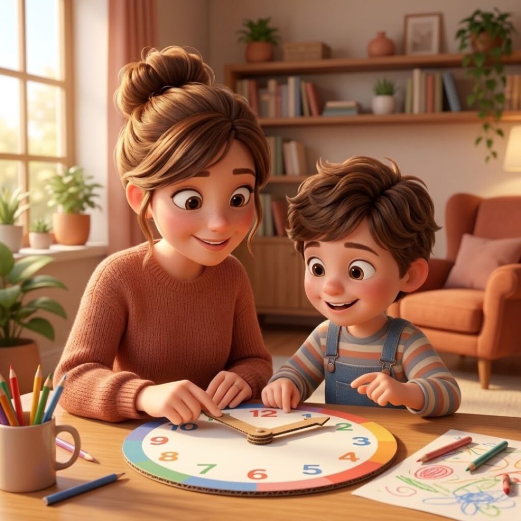 Come abituare i bambini al cambio dell'ora? Mamma e figlio spostano le lancette: come abituare i bambini al cambio dell'ora spiegandolo con un gioco